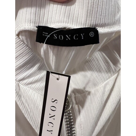 Soncy Off Shoulder Dress Womens PLUS Sz 1X Double Zipper Sexy Ribbed Knit New - Picture 2 of 8